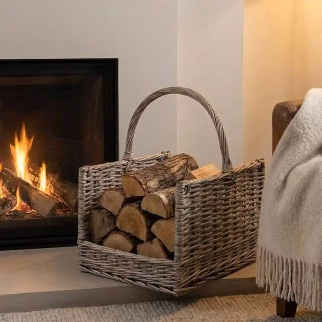 Garden Greatness Greywash Willow Log Basket Storage, Multicolour, W/D/H: 60.0 x 50.0 x 66.0 cm