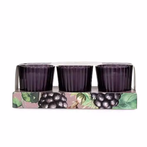Candlelight Set of 3 Blackberry and Fig Tree Scented Mini Votive Candles in Purple and Multicolour