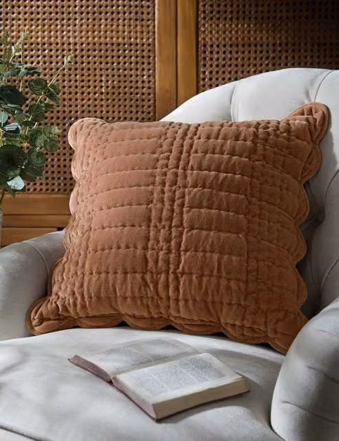 Laura Ashley Brown Velvet Scalloped Square Cushion