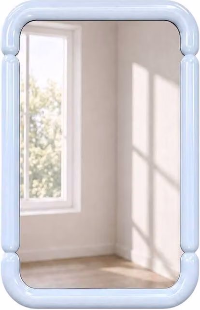 Sweekeec Rectangular Wood Decor Wall Mirror in Light Blue, Width: 70 cm