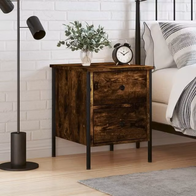 Berkfield Home Bedside Cabinet in Smoked Oak Brown, W/D/H: 40 x 42 x 50 cm