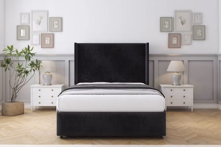 Sloomy Stratford Naples Divan Set in Black, Small Double, W/D/H: 120 x 200 x 25.4 cm