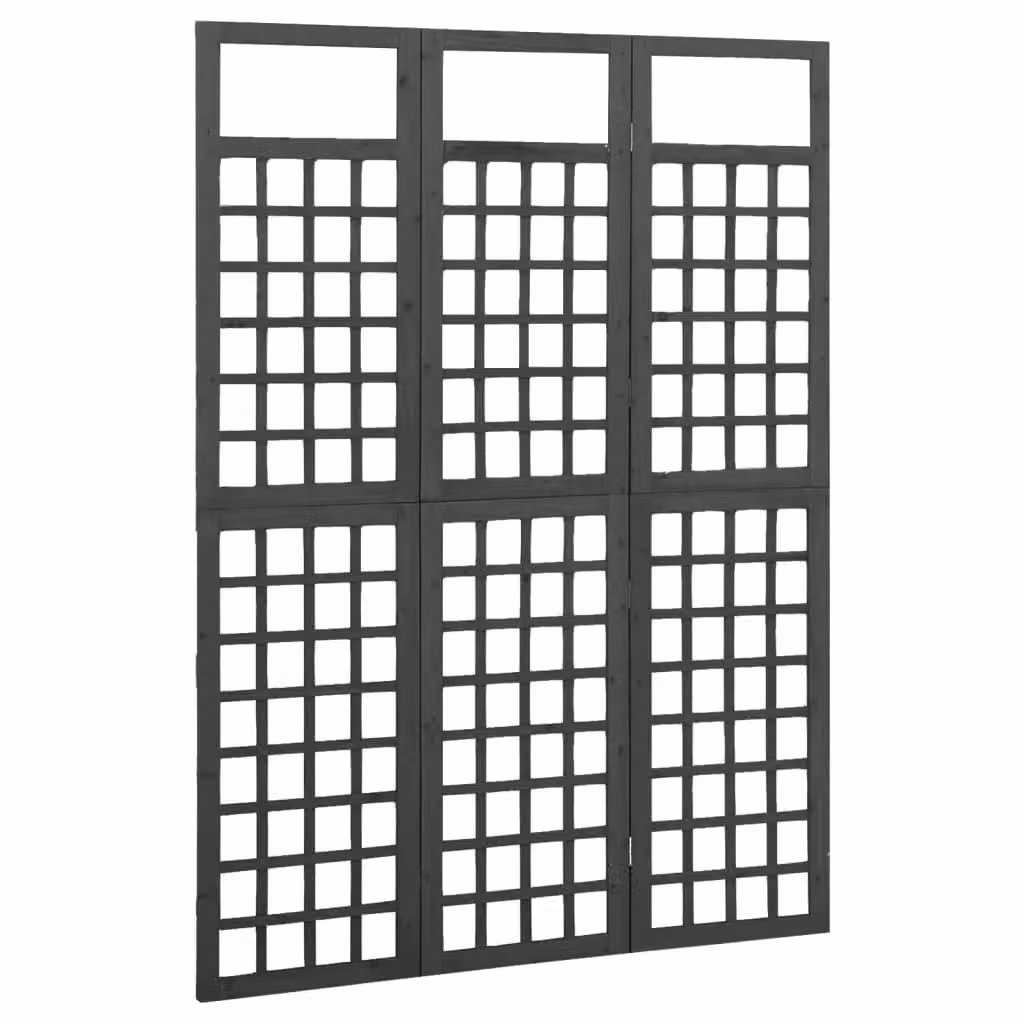 Berkfield Home 3-Panel Trellis Room Divider in Black Solid Wood, W: 121 cm, H: 180 cm – 2