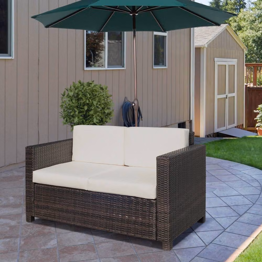 STILVORA Two Seater Sofa with Rattan Finish and Cushions in Brown – 2