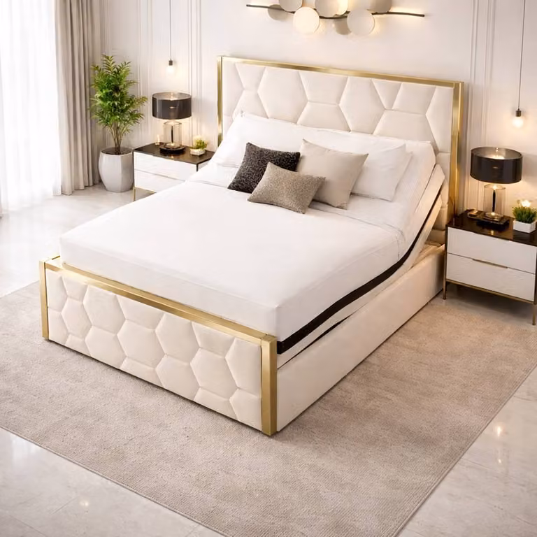 Paradise Beds Ltd Deluxe Electric Adjustable Mobility Bed with Memory Foam Mattress in Blue and Silver, W/D/H: 120 x 200 cm