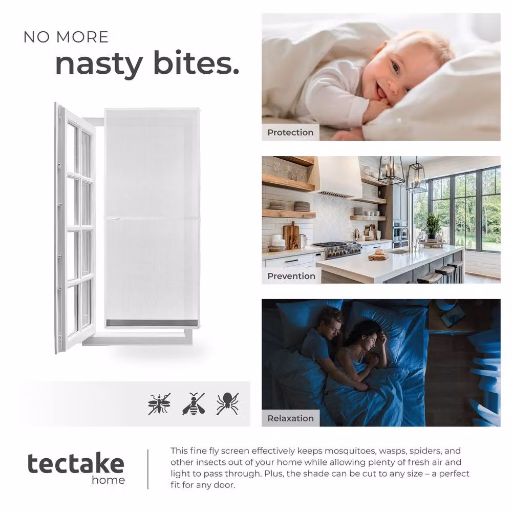 tectake Aluminium-Framed Fly Screen for Doors, White, W: 95 cm, H: 210 cm – 2