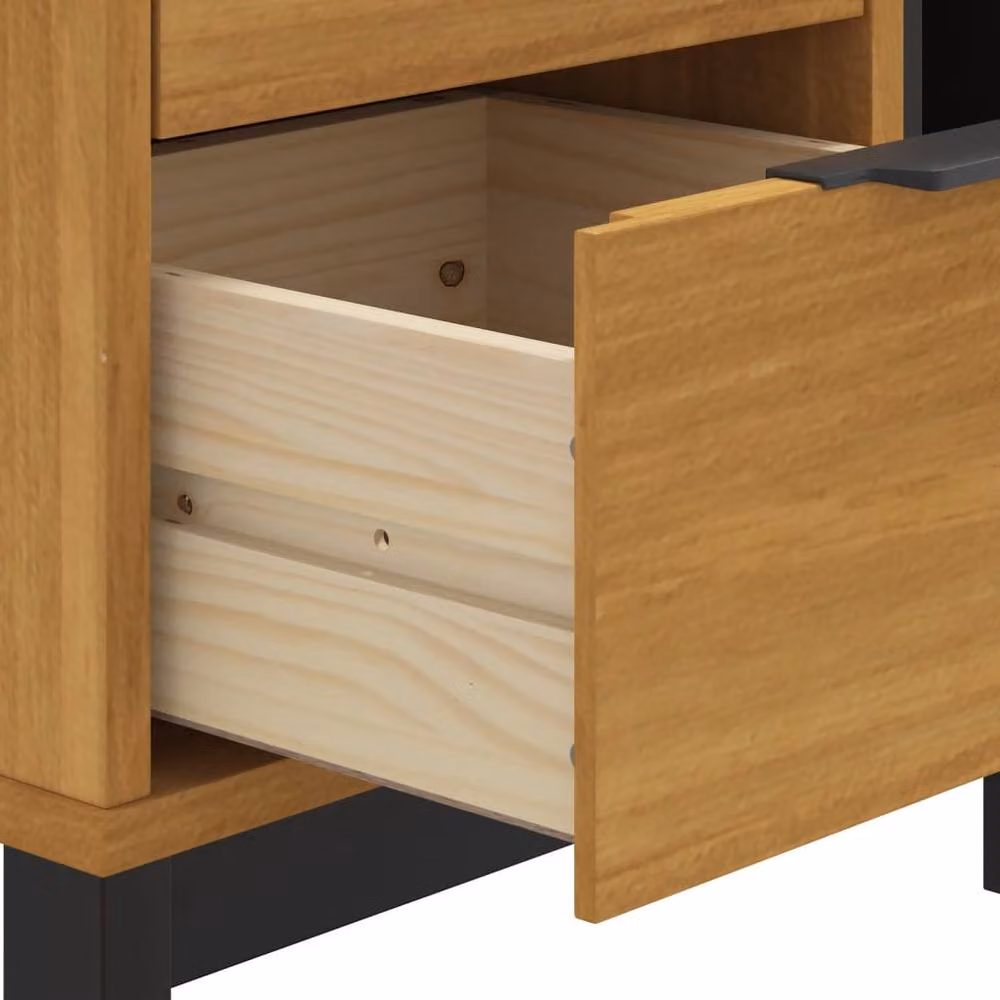 Berkfield Home Beautiful FLAM Bedside Cabinet in Brown Solid Wood Pine W/D/H: 49 x 35 x 50 cm – 5