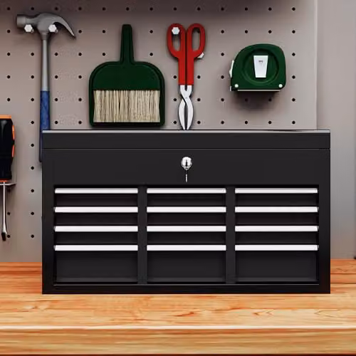 HOMCOM 6 Drawer Lockable Metal Tool Chest with Top Case, Black, W/D/H: 60.0 x 26.0 x 34.0 cm – 6