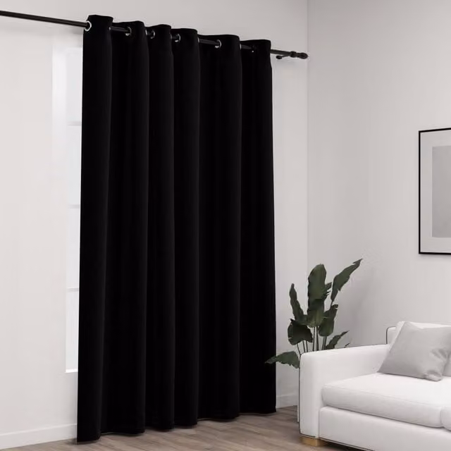 Berkfield Linen-Look Blackout Eyelet Curtains, Black, W: 290 cm, H: 245 cm – 1