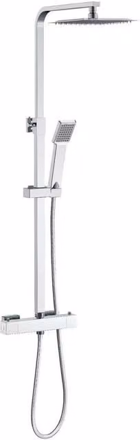 Kelvenix Square Thermostatic Mixer Shower Set in Silver and Chrome with Rigid Column – 1