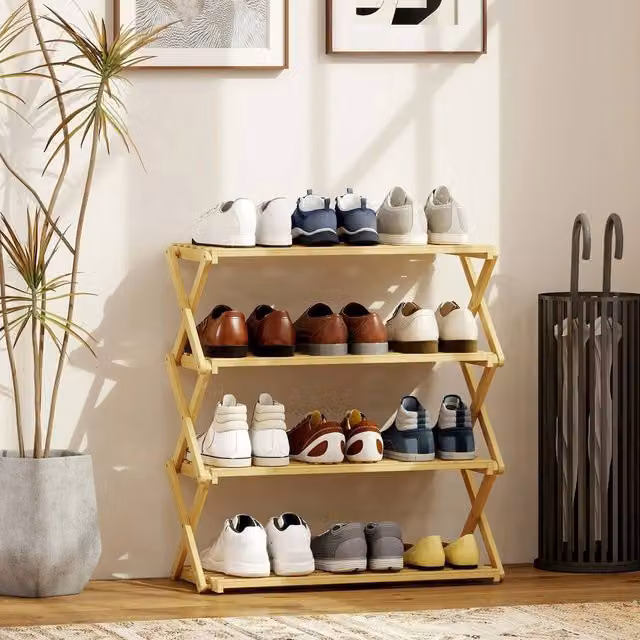 EONLION 4-Tier Bamboo Shoe Rack in Brown, Width: 100 cm