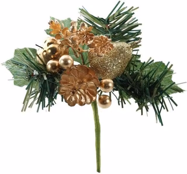 KDMD Gold Pear and Berry Christmas Picks, 6 Pack, Height: 16 cm
