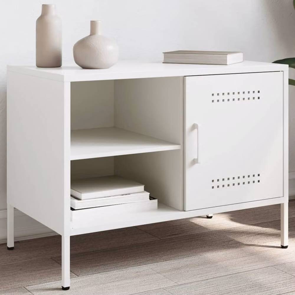 Berkfield Home Industrial White Metal TV Cabinet W: 68 cm, D: 39 cm, H: 50.5 cm – 2