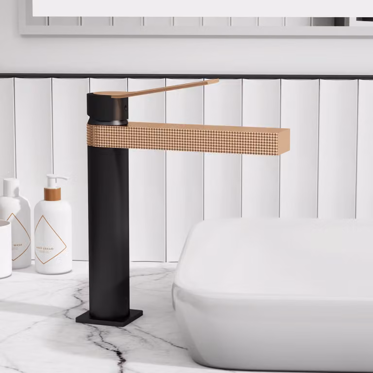 Royal Bathrooms Aura Mono Basin Mixer Tap in Matt Black and Gold