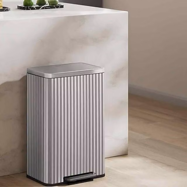 The Bazaarist Stainless Steel Kitchen Pedal Bin with Soft Close Lid and Removable Inner Bucket, Silver