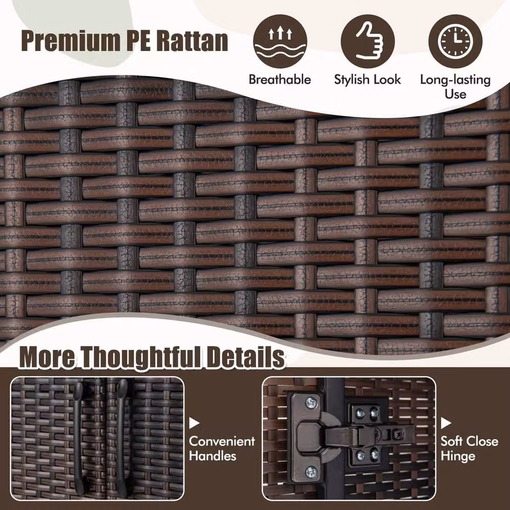NESTLUNE Brown Wicker 2 Door Storage Cabinet with Soft Close Hinged Doors, W/D/H: 100 x 15 x 157 cm – 6