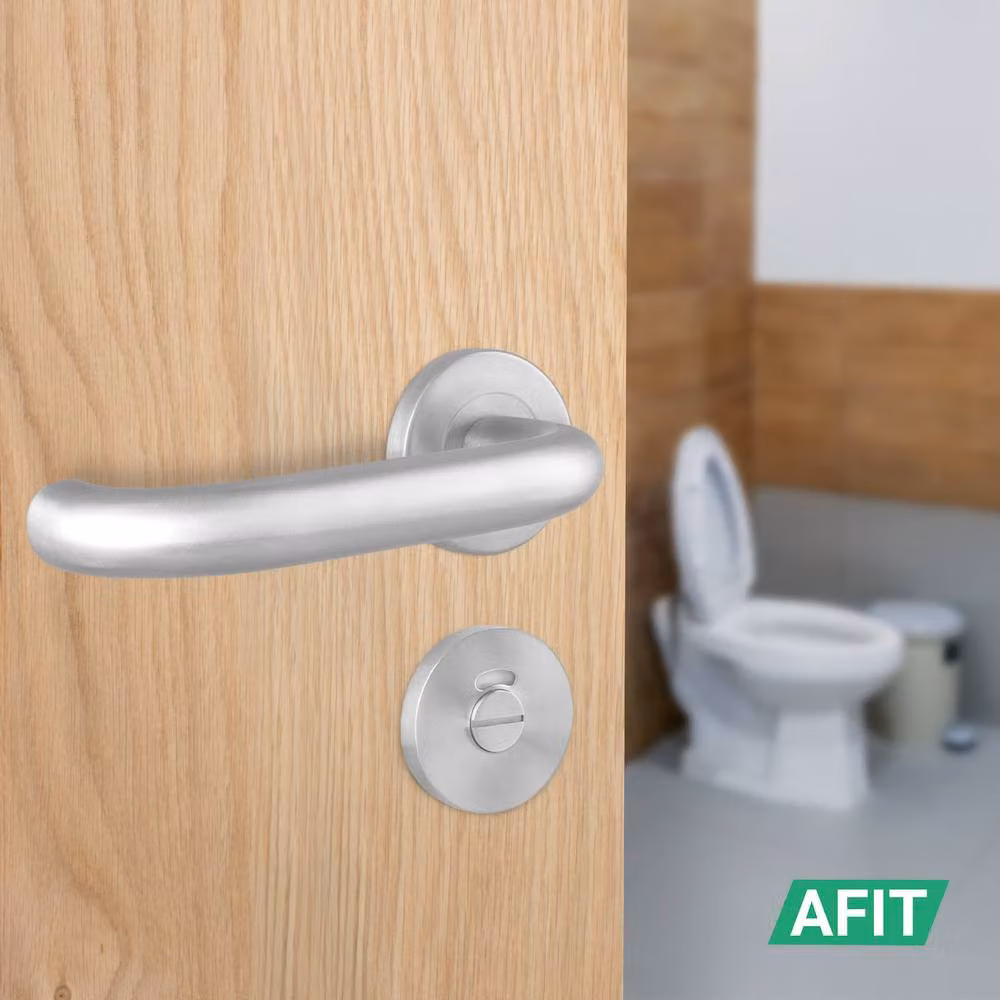 AFIT Satin Stainless Steel Return to Door Handles with Bath Lock and 64mm Hinges, Silver, W/H: 150 x 150 mm – 4