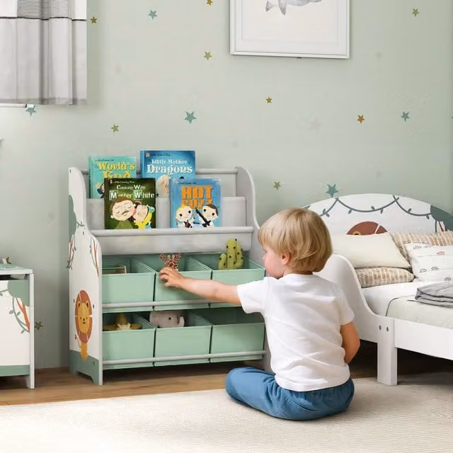 AIYAPLAY Kids Storage Unit with 6 Fabric Drawers 2-Tier Sling Rack, Green