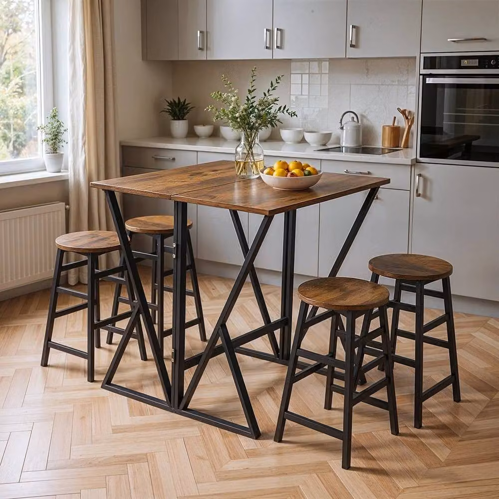 FORGEVIO 5-Piece Brown Wood Folding Kitchen Dining Table and Chairs Set – 2