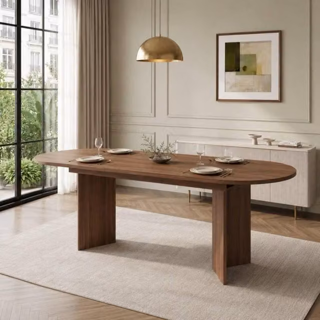 Merax Oval Extending Dining Table with Wood Effect MDF Top and Metal Base in Brown