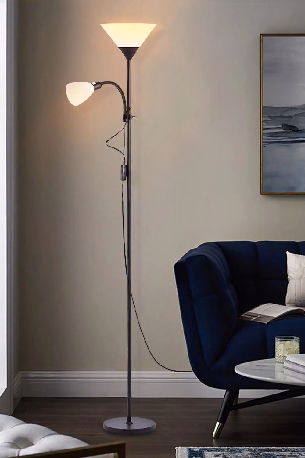 Living and Home Modern 2 Head Adjustable Standing Floor Lamp in Black and Multicolour, H 175 cm x W 23 cm – 2