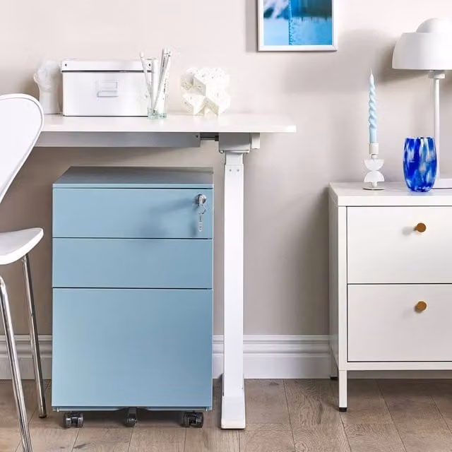 Wyld and Coco Light Blue Metal 3-Drawer Lockable Storage Unit with Castors – 1