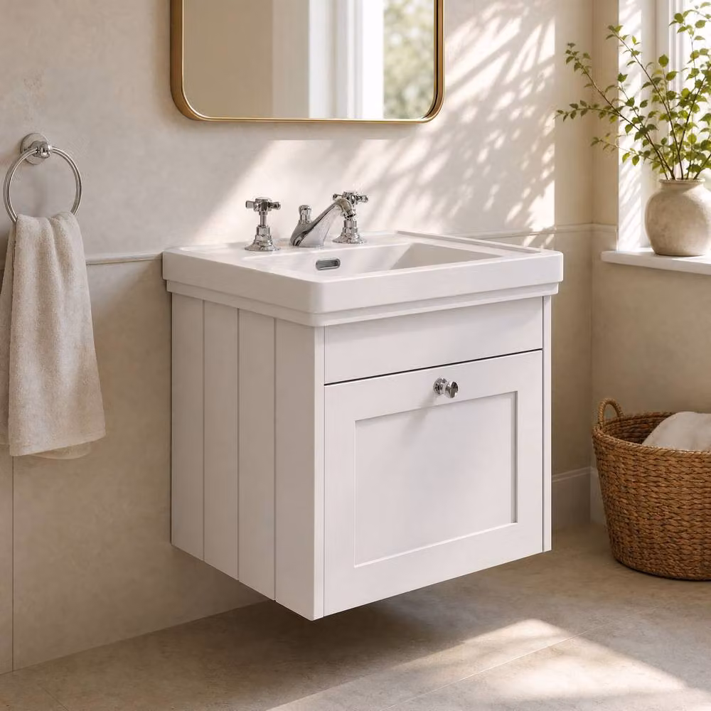 Balterley Wall Hung Single Drawer Vanity Unit with Classic Basin, White W/D/H: 50.0 x 39.0 x 43.1 cm – 2