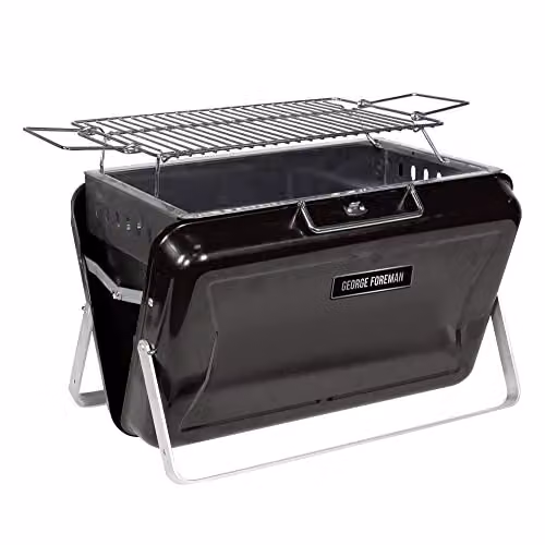 George Foreman Tabletop Charcoal BBQ in Black with Chrome and Steel Finish – 1