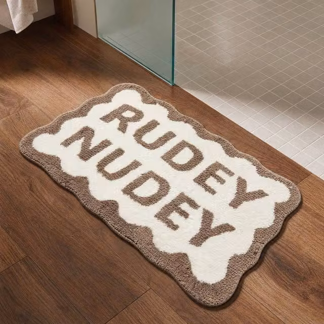 OHS Rudey Nudey Non-Slip Textured Chenille Bath Mat in Beige and Multicolour