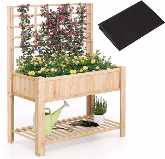 COSTWAY Brown Wooden Raised Garden Bed for Vegetables and Herbs