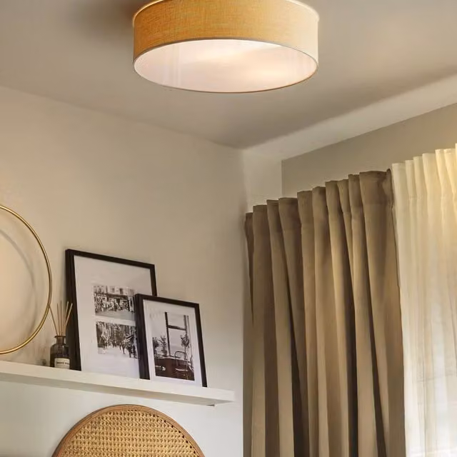 Wyld and Coco Natural Beige Paper Wicker Flush-Mount Ceiling Lamp, Diameter: 60 cm – 1