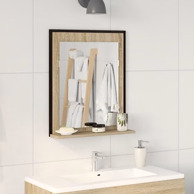 Berkfield Home Bathroom Mirror with Shelf in Sonoma Oak Brown, W/D/H: 50 x 12 x 60 cm – 1