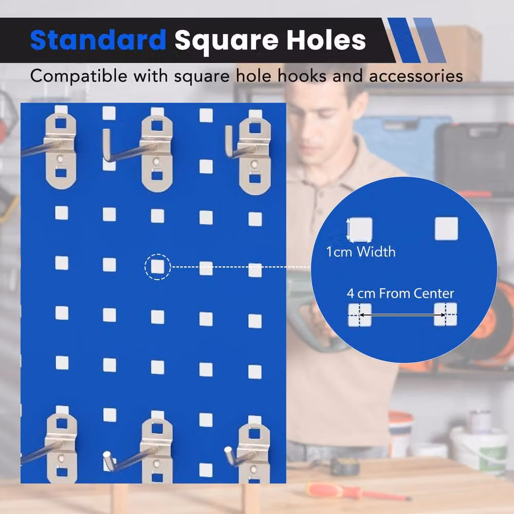 Gymax Wall-Mounted Metal Pegboard Tool Organising Kit in Blue – 4