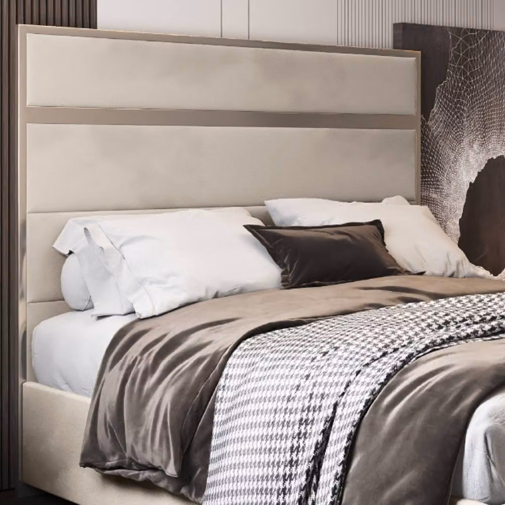 Casani Fladbury King Size Upholstered Velvet Bed Frame in Beige – 4