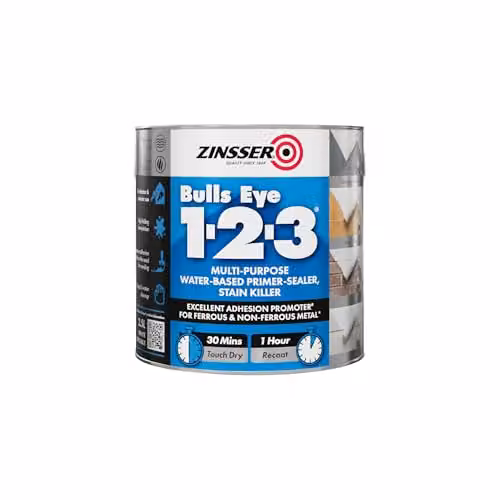 Zinsser Bulls Eye 1-2-3 Water Based Primer-Sealer and Stain Killer, Grey, 2.5 l