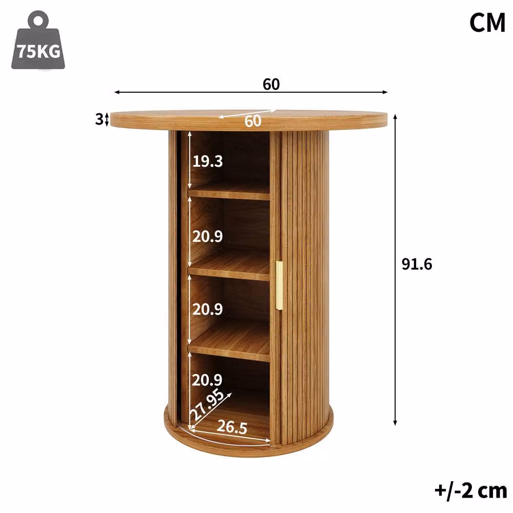 Merax Modern Round Bar Table with Built In Storage Cabinet in Natural Brown – 2