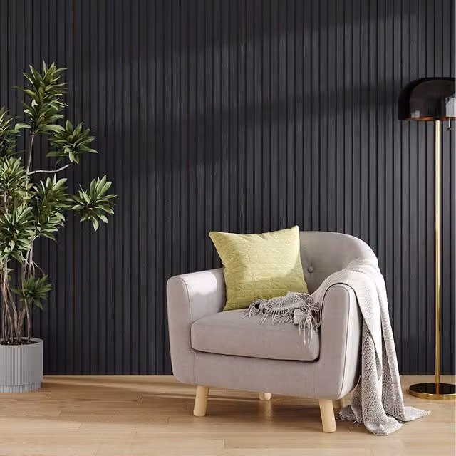 Komore Black Wood Look Striped MDF Decorative Wall Panel
