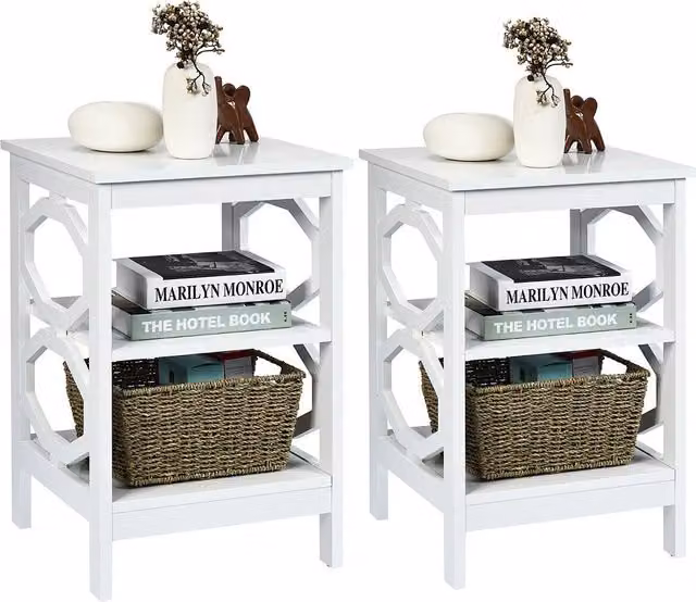 Costway Set of 2 Modern 3-Tier White Side Tables and Nightstands – 1