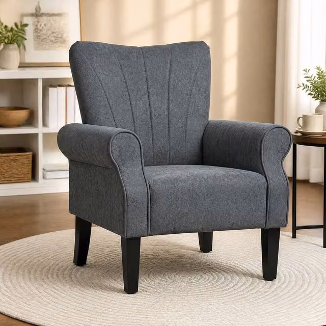 STILVORA Grey Fabric Lounge Armchair with Solid Wood Frame – 1