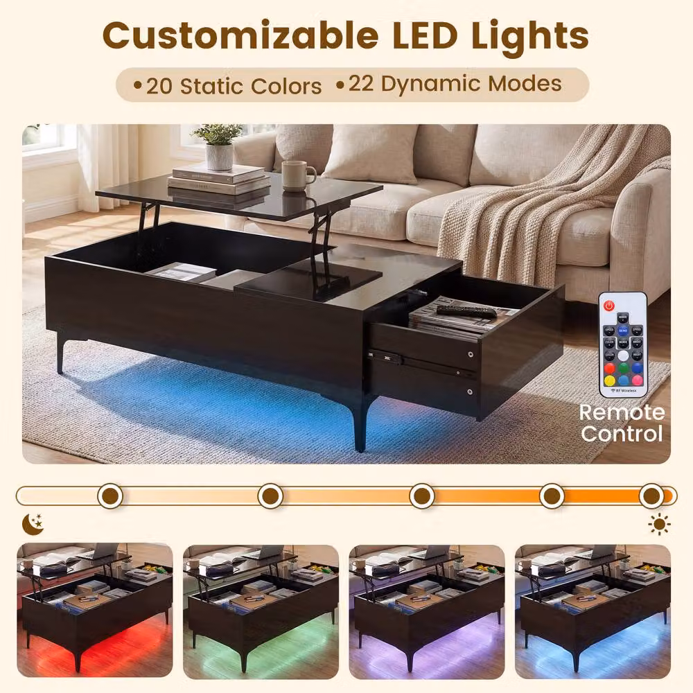 Costway Modern Lift Top Coffee Table and Sofa Side Table in Black High Gloss Finish – 6