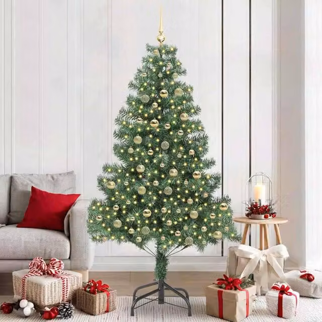Berkfield Home Green PVC Christmas Tree with 300 LEDs and Stand, Height: 210 cm