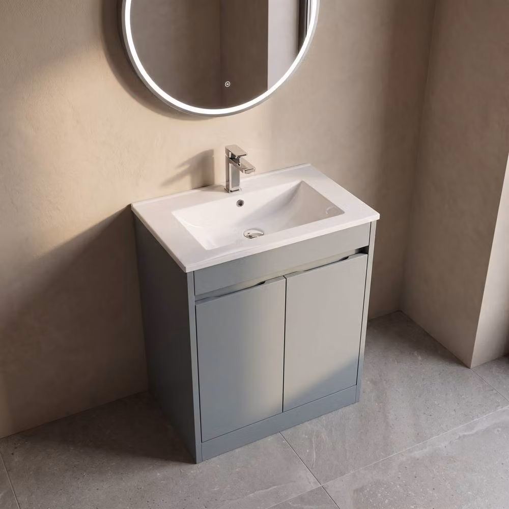 Balterley Modern 2 Door Freestanding Bathroom Vanity Unit with Basin in Coastal Grey, W/D/H: 60 x 39.5 x 83.5 cm – 3
