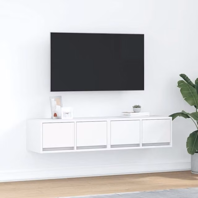 Berkfield Home Set of 2 White Wall Mounted TV Cabinets, W/D/H: 60 x 31 x 25.5 cm