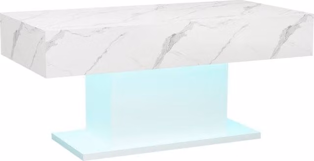 KEEPREAPER Modern Rectangular Glossy Wooden Coffee Table with LED Lights in White – 1
