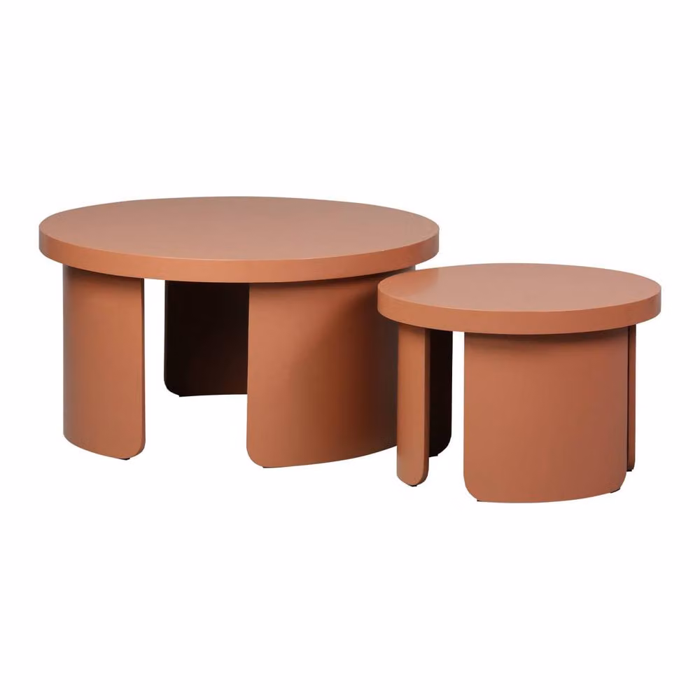 sweeek Set of 2 Modern Round Nesting Coffee Tables in Terracotta Orange – 2