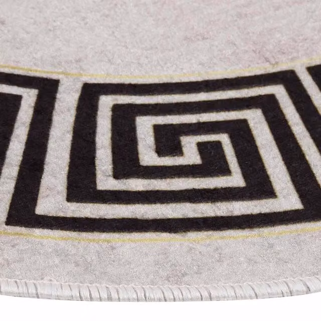 Berkfield Home Washable Geometric Round Rug in Beige with Anti Slip and Sound Absorbing Properties, Diameter: 100 cm – 1