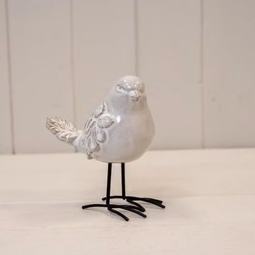 Gift Company Ceramic Bird Tabletop Ornament in Grey, Beige and White – 1