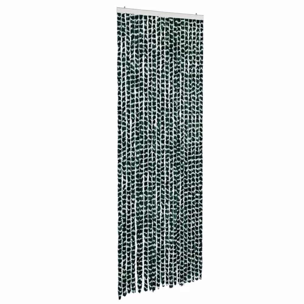 Berkfield Home Striped Chenille Fly Curtain in Green and White, W: 90 cm, H: 200 cm – 2