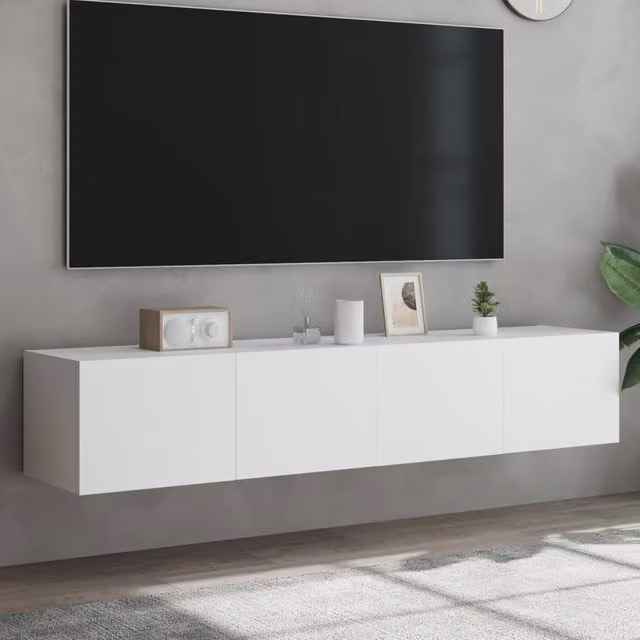 Berkfield Home Set of 2 Modern White Wall-Mounted TV Cabinets with Integrated LED Lighting, W/D/H: 80 x 35 x 31 cm – 1