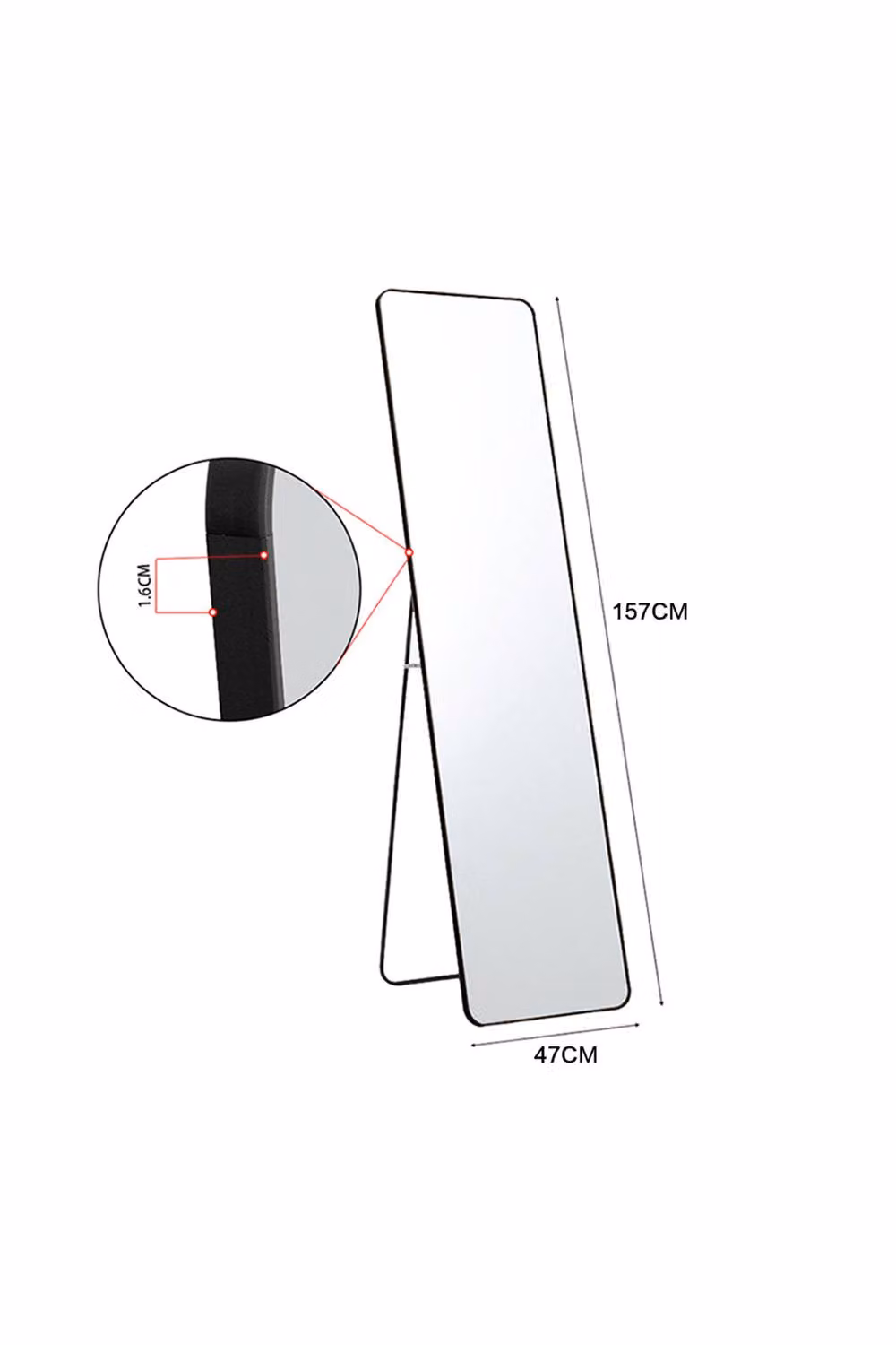 ExtraStar Modern Black Rectangular Metal Full Length Freestanding Floor Mirror – 2